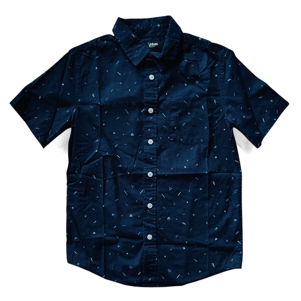 NWOT Boys Urban Pipeline Dark Blue Patterned Button Up Shirt Size Large